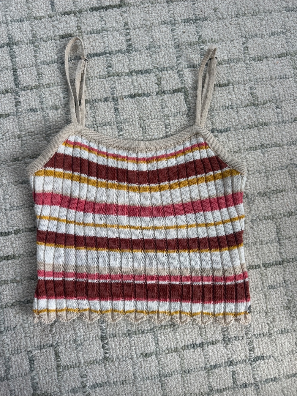 ROXY Striped Knit Crop Tank in Cream, Pink, Yellow, & Maroon - Women’s Small